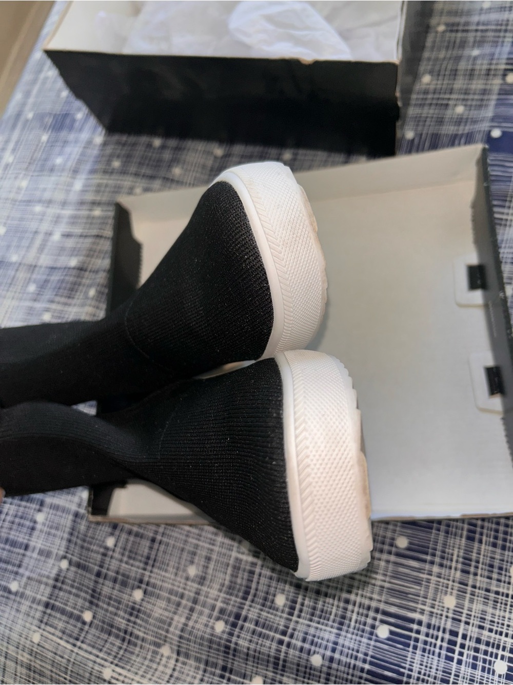 DKNY Black Knit Wedge Sneaker Boot with Gold Accents - Picture 8 of 12
